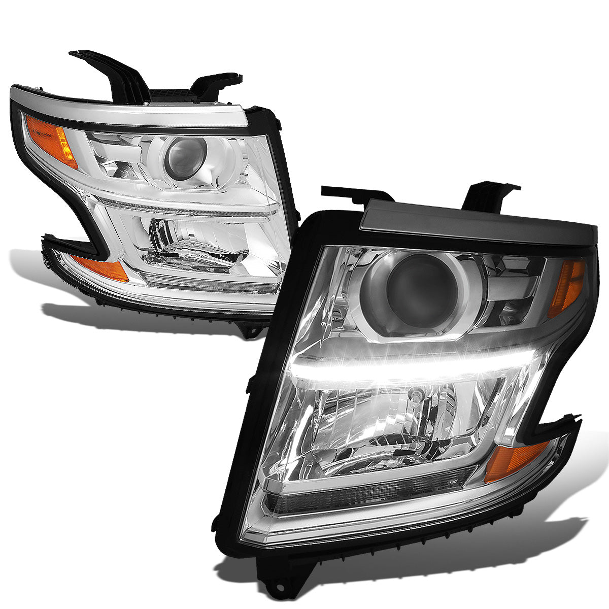 FAROS 15-17 CHEVY SUBURBAN , TAHOE 4-DOOR - PROJECTOR - LED DRL - CHROME HOUSING / AMBER CORNER - H11 LOW BEAM / 9005 HIGH BEAM