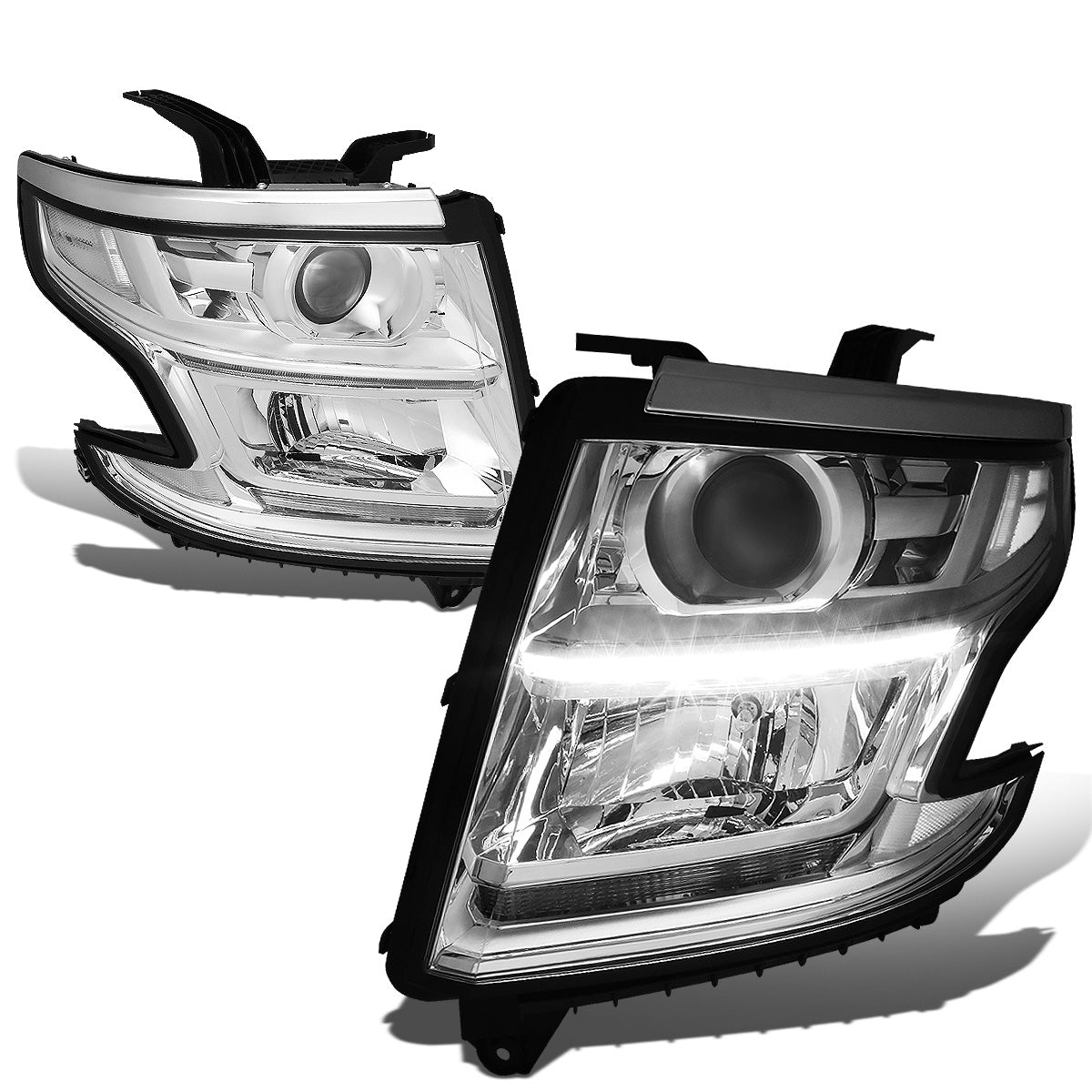 FAROS 15-17 CHEVY SUBURBAN , TAHOE 4-DOOR - PROJECTOR - LED DRL - CHROME HOUSING / CLEAR CORNER - H11 LOW BEAM / 9005 HIGH BEAM
