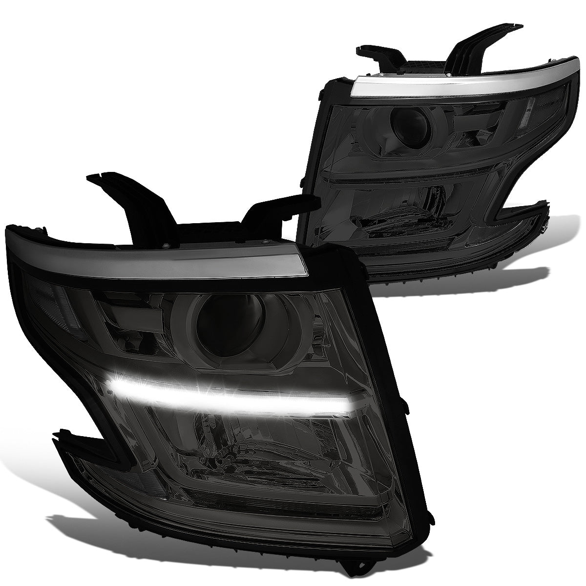 FAROS 15-17 CHEVY SUBURBAN , TAHOE 4-DOOR - PROJECTOR - LED DRL - SMOKE HOUSING / CLEAR CORNER - H11 LOW BEAM / 9005 HIGH BEAM