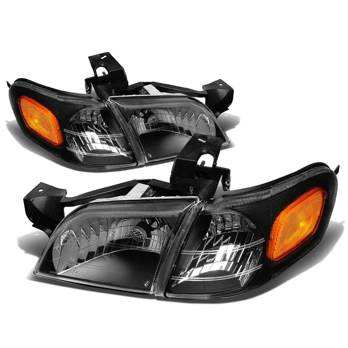 FAROS 97-05 CHEVY VENTURE / 97-04 OLDSMOBILE SILHOUETTE / 99-05 PONTIAC MONTANA / 97-99 PONTIAC TRANS SPORT 3/4-DOOR - 4PC - BLACK HOUSING / AMBER CORNER - 9004 LOW BEAM / HIGH BEAM