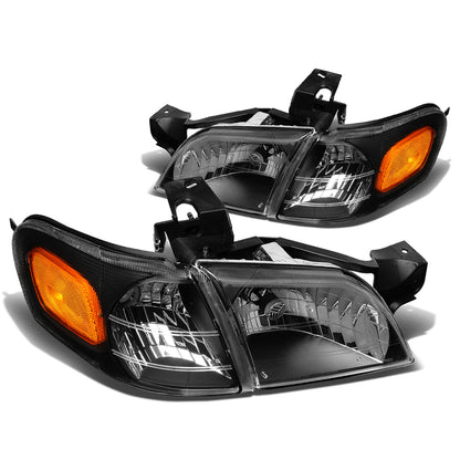 FAROS 97-05 CHEVY VENTURE / 97-04 OLDSMOBILE SILHOUETTE / 99-05 PONTIAC MONTANA / 97-99 PONTIAC TRANS SPORT 3/4-DOOR - 4PC - BLACK HOUSING / AMBER CORNER - 9004 LOW BEAM / HIGH BEAM