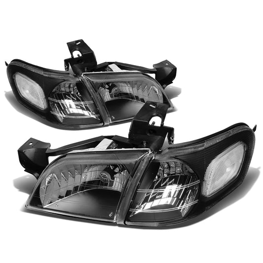 FAROS 97-05 CHEVY VENTURE / 97-04 OLDSMOBILE SILHOUETTE / 99-05 PONTIAC MONTANA / 97-99 PONTIAC TRANS SPORT 3/4-DOOR - 4PC - BLACK HOUSING / CLEAR CORNER - 9004 LOW BEAM / HIGH BEAM