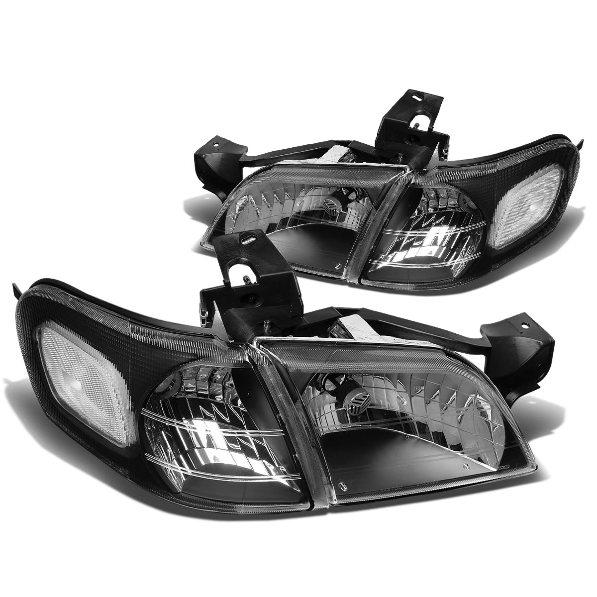 FAROS 97-05 CHEVY VENTURE / 97-04 OLDSMOBILE SILHOUETTE / 99-05 PONTIAC MONTANA / 97-99 PONTIAC TRANS SPORT 3/4-DOOR - 4PC - BLACK HOUSING / CLEAR CORNER - 9004 LOW BEAM / HIGH BEAM