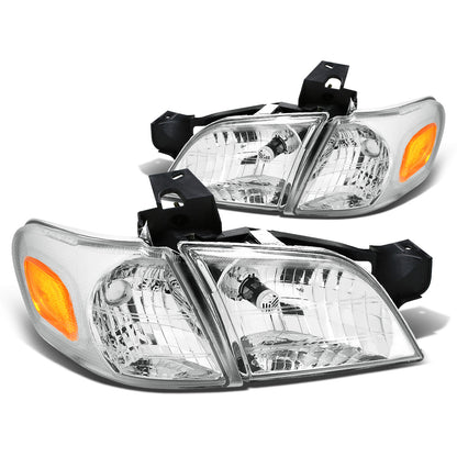 FAROS 97-05 CHEVY VENTURE / 97-04 OLDSMOBILE SILHOUETTE / 99-05 PONTIAC MONTANA / 97-99 PONTIAC TRANS SPORT 3/4-DOOR - 4PC - CHROME HOUSING / AMBER CORNER - 9004 LOW BEAM / HIGH BEAM
