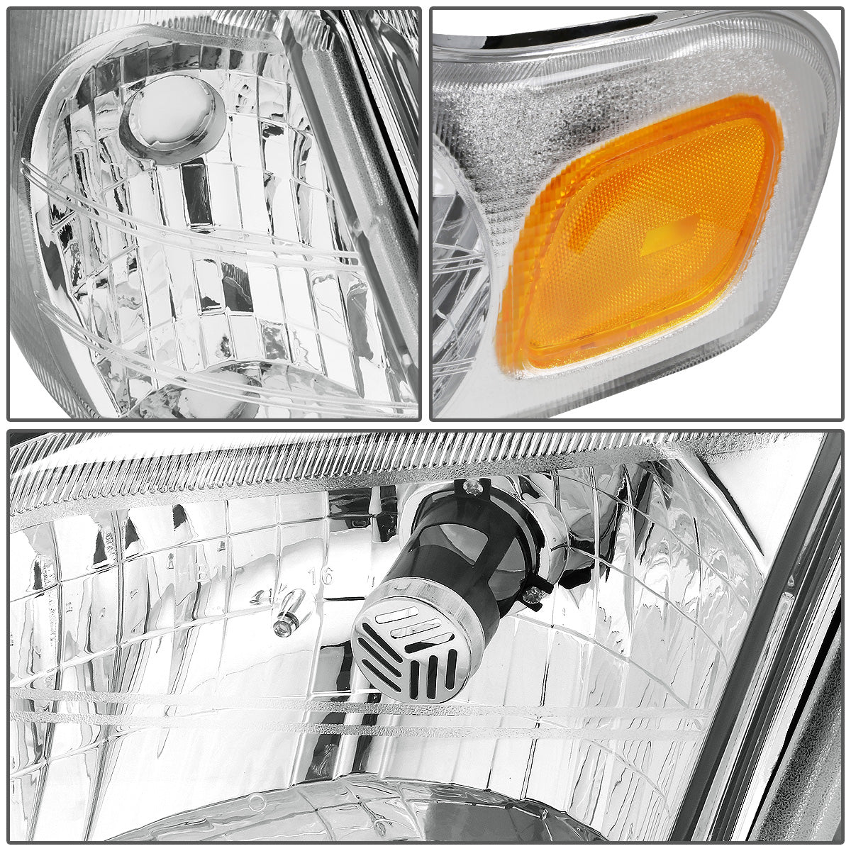 FAROS 97-05 CHEVY VENTURE / 97-04 OLDSMOBILE SILHOUETTE / 99-05 PONTIAC MONTANA / 97-99 PONTIAC TRANS SPORT 3/4-DOOR - 4PC - CHROME HOUSING / AMBER CORNER - 9004 LOW BEAM / HIGH BEAM