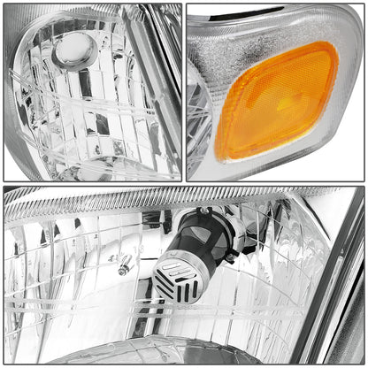 FAROS 97-05 CHEVY VENTURE / 97-04 OLDSMOBILE SILHOUETTE / 99-05 PONTIAC MONTANA / 97-99 PONTIAC TRANS SPORT 3/4-DOOR - 4PC - CHROME HOUSING / AMBER CORNER - 9004 LOW BEAM / HIGH BEAM