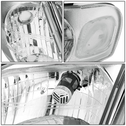 FAROS 97-05 CHEVY VENTURE / 97-04 OLDSMOBILE SILHOUETTE / 99-05 PONTIAC MONTANA / 97-99 PONTIAC TRANS SPORT 3/4-DOOR - 4PC - CHROME HOUSING / CLEAR CORNER - 9004 LOW BEAM / HIGH BEAM