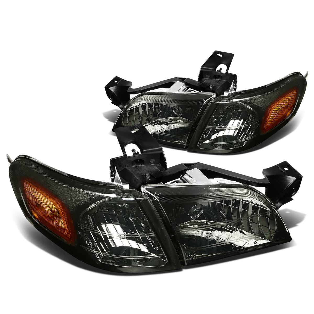 FAROS 97-05 CHEVY VENTURE / 97-04 OLDSMOBILE SILHOUETTE / 99-05 PONTIAC MONTANA / 97-99 PONTIAC TRANS SPORT 3/4-DOOR - 4PC - SMOKE HOUSING / AMBER CORNER - 9004 LOW BEAM / HIGH BEAM