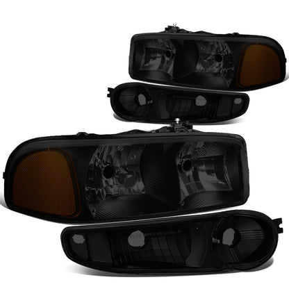FAROS 2001 GMC SIERRA C3 / 02-06 GMC SIERRA 1500 DENALI / 07 GMC SIERRA 1500 DENALI CLASSIC / 01-06 GMC YUKON DENALI, YUKON XL 1500 DENALI - BLACK HOUSING / SMOKE LENS / AMBER CORNER - 9006 LOW BEAM / 9005 HIGH BEAM