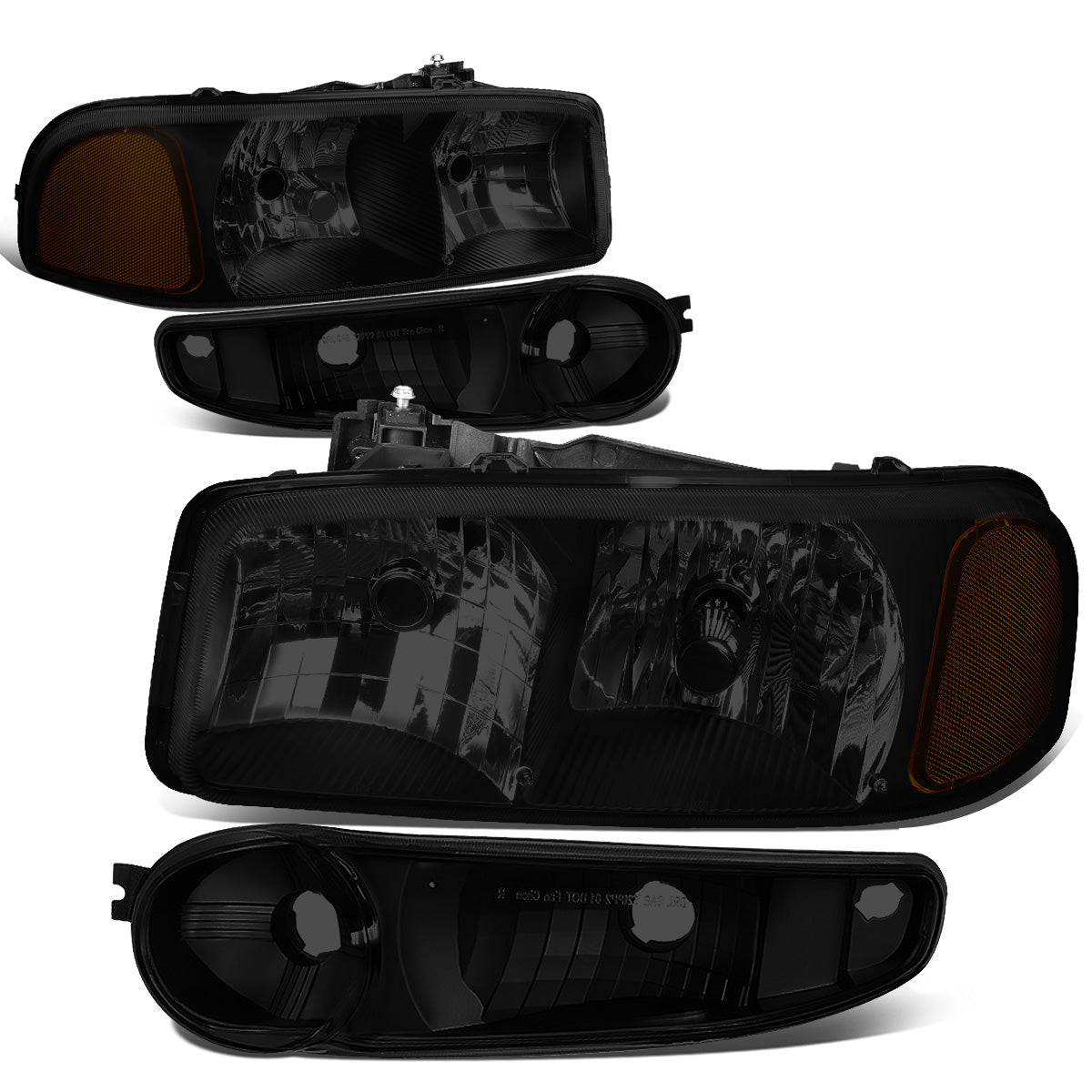 FAROS 2001 GMC SIERRA C3 / 02-06 GMC SIERRA 1500 DENALI / 07 GMC SIERRA 1500 DENALI CLASSIC / 01-06 GMC YUKON DENALI, YUKON XL 1500 DENALI - BLACK HOUSING / SMOKE LENS / AMBER CORNER - 9006 LOW BEAM / 9005 HIGH BEAM