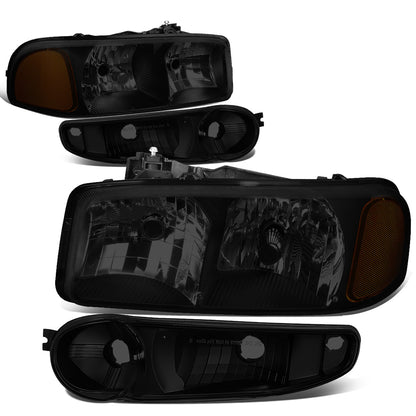 FAROS 2001 GMC SIERRA C3 / 02-06 GMC SIERRA 1500 DENALI / 07 GMC SIERRA 1500 DENALI CLASSIC / 01-06 GMC YUKON DENALI, YUKON XL 1500 DENALI - BLACK HOUSING / SMOKE LENS / AMBER CORNER - 9006 LOW BEAM / 9005 HIGH BEAM