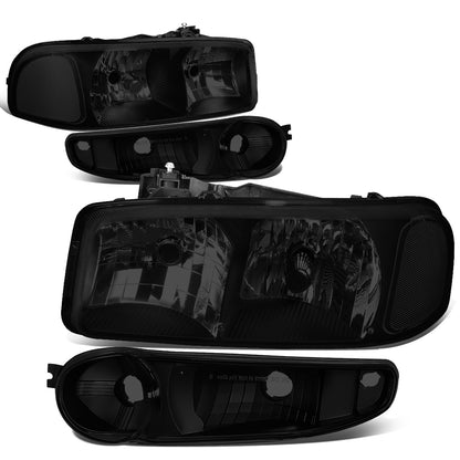 FAROS 2001 GMC SIERRA C3 / 02-06 GMC SIERRA 1500 DENALI / 07 GMC SIERRA 1500 DENALI CLASSIC / 01-06 GMC YUKON DENALI, YUKON XL 1500 DENALI - BLACK HOUSING / SMOKE LENS / CLEAR CORNER - 9006 LOW BEAM / 9005 HIGH BEAM