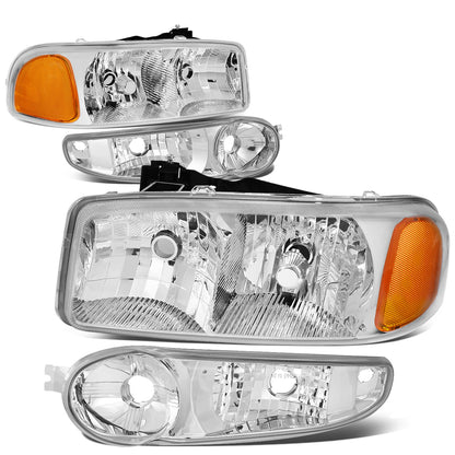 FAROS 2001 GMC SIERRA C3 / 02-06 GMC SIERRA 1500 DENALI / 07 GMC SIERRA 1500 DENALI CLASSIC / 01-06 GMC YUKON DENALI, YUKON XL 1500 DENALI - CHROME HOUSING / AMBER CORNER - 9006 LOW BEAM / 9005 HIGH BEAM