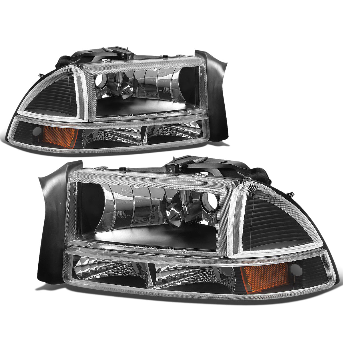 FAROS 97-04 DODGE DAKOTA / 98-04 DURANGO 2/4-DOOR - 4PC - BLACK HOUSING / AMBER CORNER - 9007 LOW BEAM / HIGH BEAM