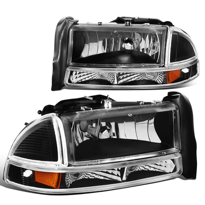 FAROS 97-04 DODGE DAKOTA / 98-04 DURANGO 2/4-DOOR - 4PC - BLACK HOUSING / AMBER CORNER - 9007 LOW BEAM / HIGH BEAM