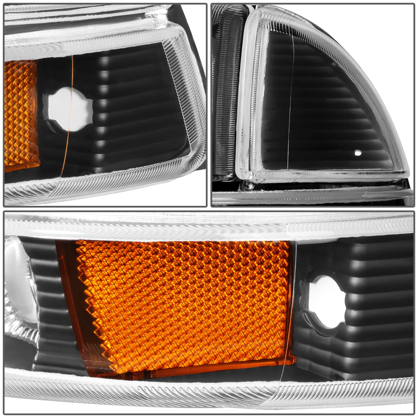 FAROS 97-04 DODGE DAKOTA / 98-04 DURANGO 2/4-DOOR - 4PC - BLACK HOUSING / AMBER CORNER - 9007 LOW BEAM / HIGH BEAM