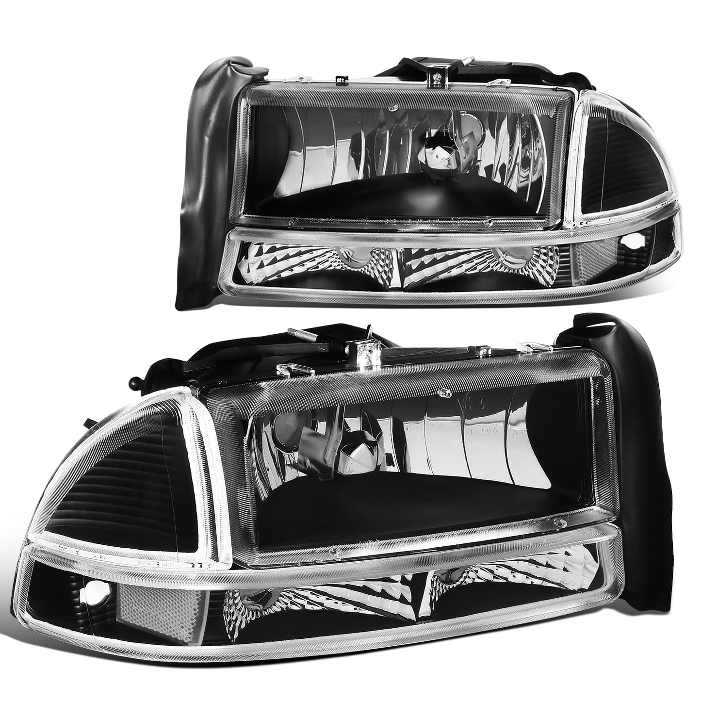 FAROS 97-04 DODGE DAKOTA / 98-04 DURANGO 2/4-DOOR - 4PC - BLACK HOUSING / CLEAR CORNER - 9007 LOW BEAM / HIGH BEAM