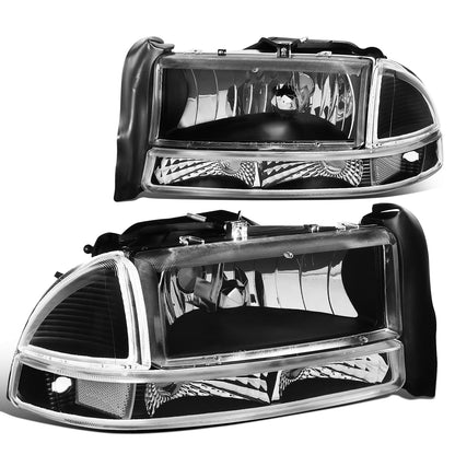 FAROS 97-04 DODGE DAKOTA / 98-04 DURANGO 2/4-DOOR - 4PC - BLACK HOUSING / CLEAR CORNER - 9007 LOW BEAM / HIGH BEAM