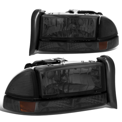 FAROS 97-04 DODGE DAKOTA / 98-04 DURANGO 2/4-DOOR - 4PC - SMOKE HOUSING / AMBER CORNER - 9007 LOW BEAM / HIGH BEAM