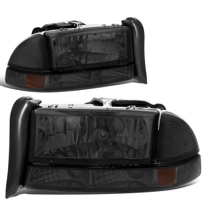 FAROS 97-04 DODGE DAKOTA / 98-04 DURANGO 2/4-DOOR - 4PC - SMOKE HOUSING / AMBER CORNER - 9007 LOW BEAM / HIGH BEAM