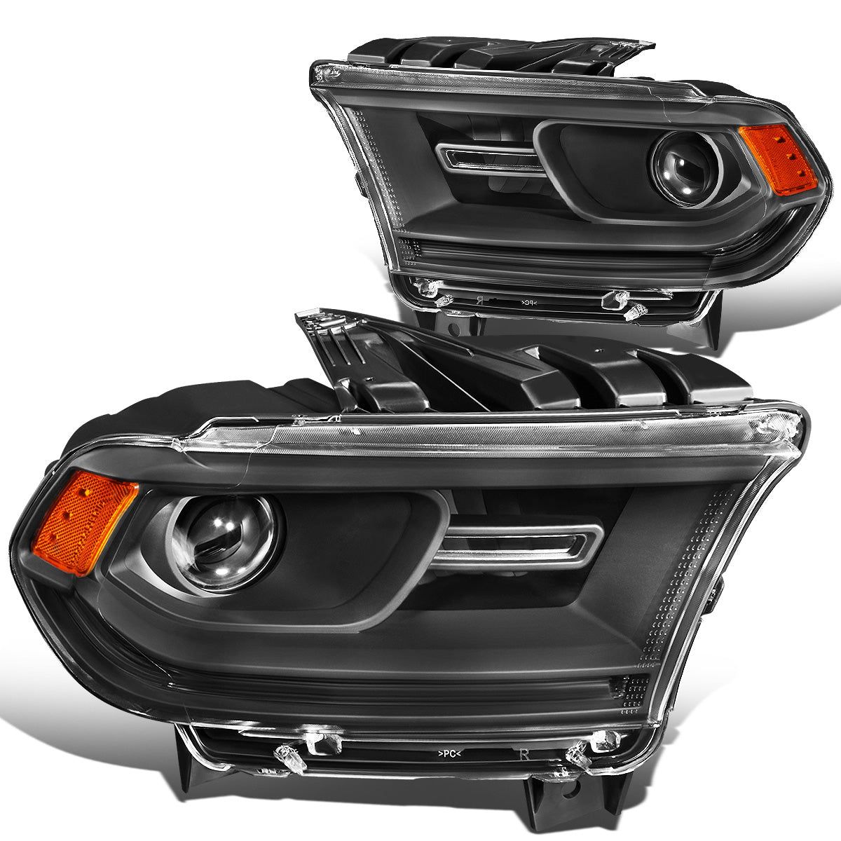 FAROS 14-20 DODGE DURANGO - FITS MODELS WITH HALOGEN HEADLIGHTS WITHOUT LED DRL ONLY - PROJECTOR LOW BEAM - BLACK HOUSING / AMBER CORNER - 9005 HIGH / LOW BEAM