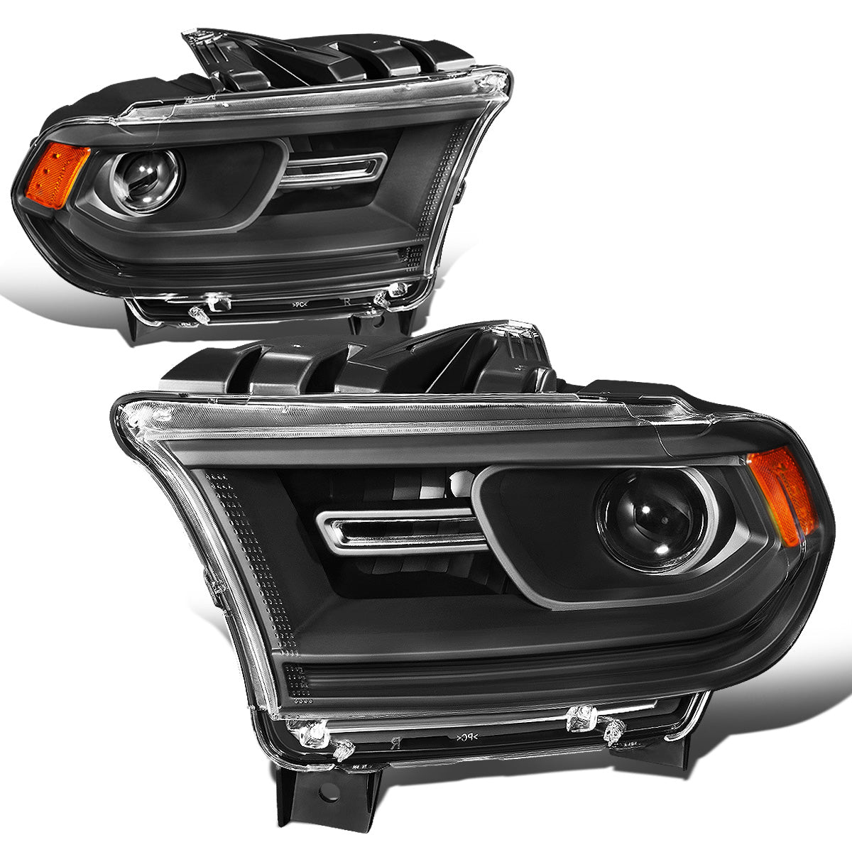 FAROS 14-20 DODGE DURANGO - FITS MODELS WITH HALOGEN HEADLIGHTS WITHOUT LED DRL ONLY - PROJECTOR LOW BEAM - BLACK HOUSING / AMBER CORNER - 9005 HIGH / LOW BEAM