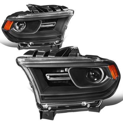 FAROS 14-20 DODGE DURANGO - FITS MODELS WITH HALOGEN HEADLIGHTS WITHOUT LED DRL ONLY - PROJECTOR LOW BEAM - BLACK HOUSING / AMBER CORNER - 9005 HIGH / LOW BEAM