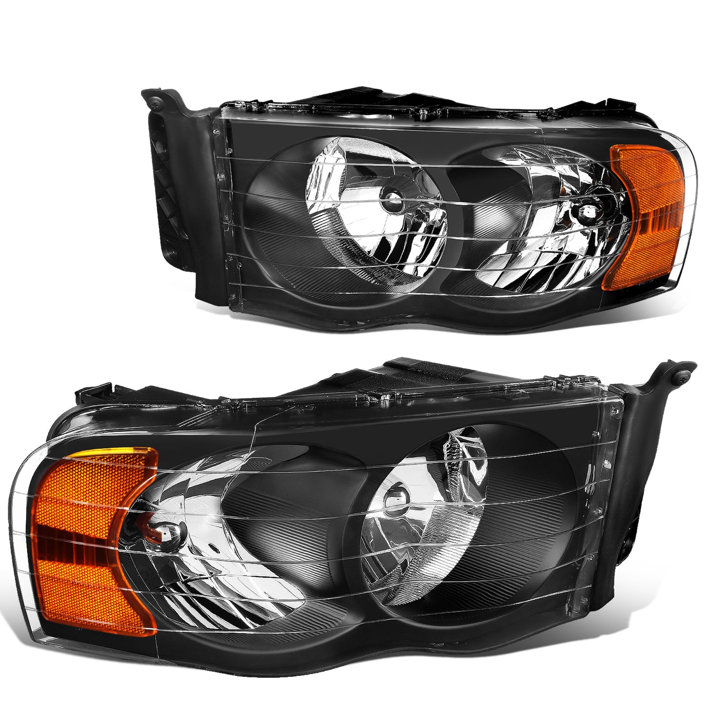 FAROS 02-05 DODGE RAM 1500 / 03-05 RAM 2500 , 3500 2/4-DOOR - BLACK HOUSING / AMBER CORNER - 9007 LOW BEAM / HIGH BEAM