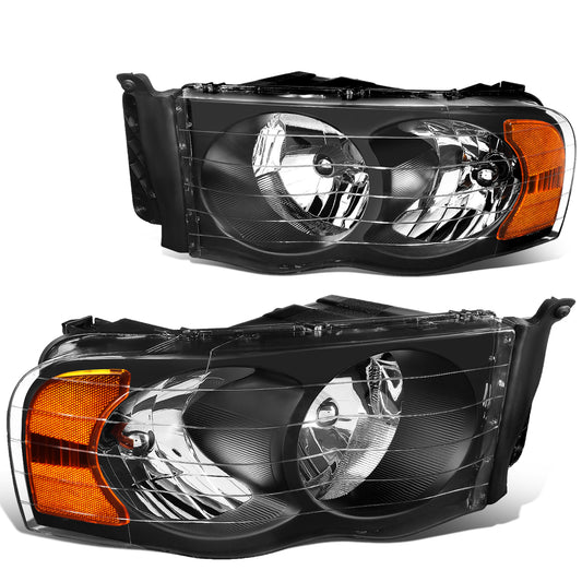 FAROS 02-05 DODGE RAM 1500 / 03-05 RAM 2500 , 3500 2/4-DOOR - BLACK HOUSING / AMBER CORNER - 9007 LOW BEAM / HIGH BEAM