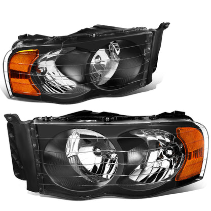 FAROS 02-05 DODGE RAM 1500 / 03-05 RAM 2500 , 3500 2/4-DOOR - BLACK HOUSING / AMBER CORNER - 9007 LOW BEAM / HIGH BEAM