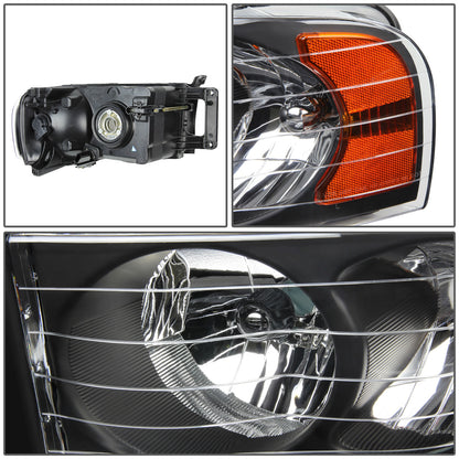 FAROS 02-05 DODGE RAM 1500 / 03-05 RAM 2500 , 3500 2/4-DOOR - BLACK HOUSING / AMBER CORNER - 9007 LOW BEAM / HIGH BEAM