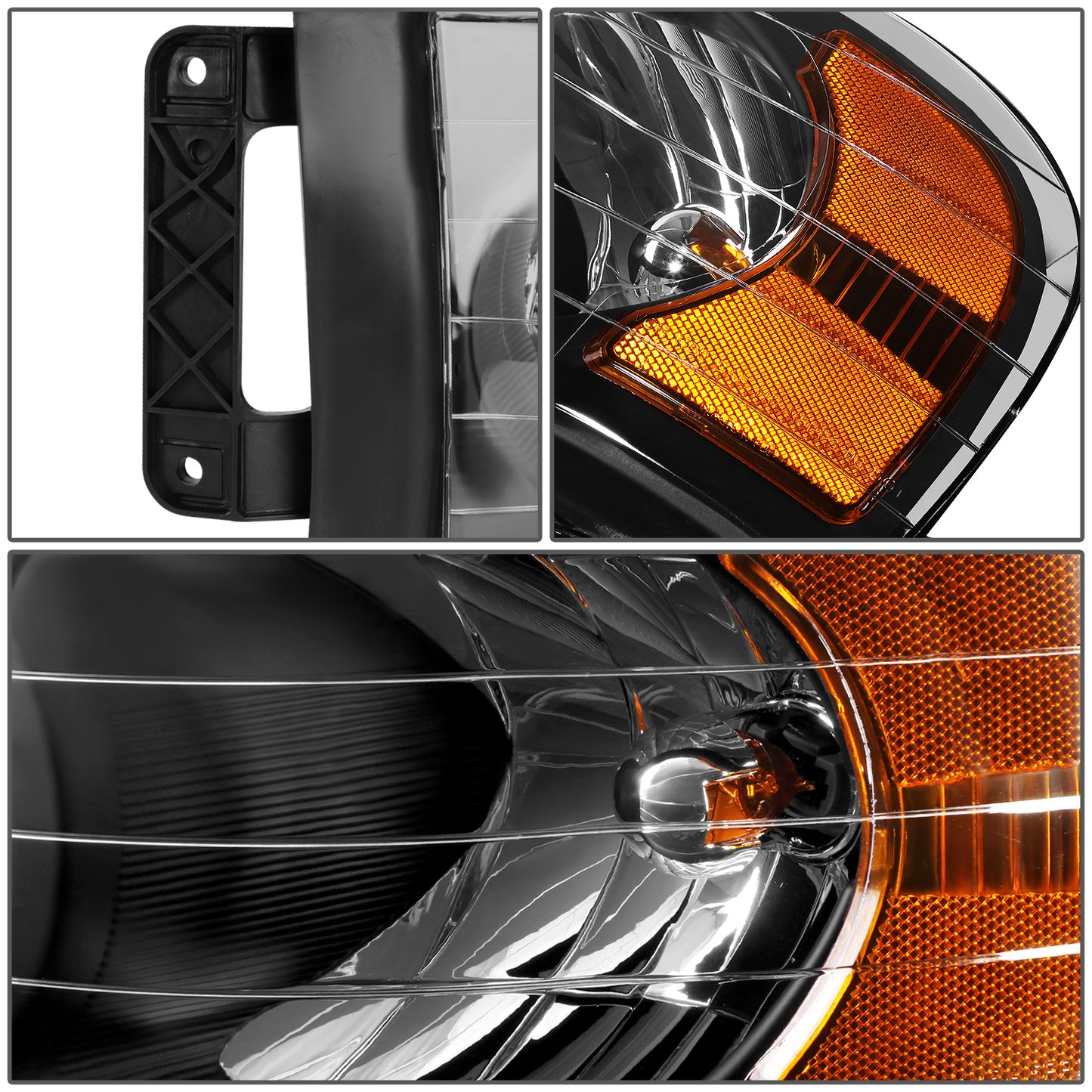 FAROS 02-05 DODGE RAM 1500 / 03-05 RAM 2500 , 3500 2/4-DOOR - BLACK HOUSING / AMBER CORNER - 9007 LOW BEAM / HIGH BEAM