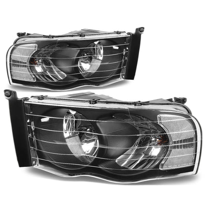 FAROS 02-05 DODGE RAM 1500 / 03-05 RAM 2500 , 3500 2/4-DOOR - BLACK HOUSING / CLEAR CORNER - 9007 LOW BEAM / HIGH BEAM
