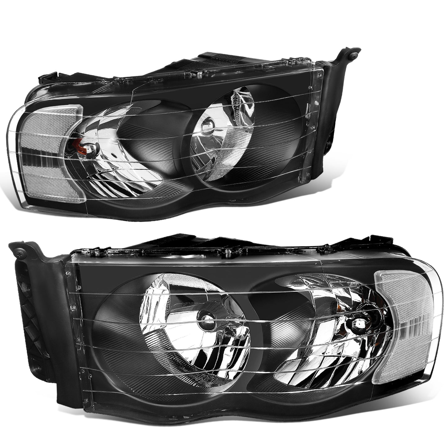 FAROS 02-05 DODGE RAM 1500 / 03-05 RAM 2500 , 3500 2/4-DOOR - BLACK HOUSING / CLEAR CORNER - 9007 LOW BEAM / HIGH BEAM