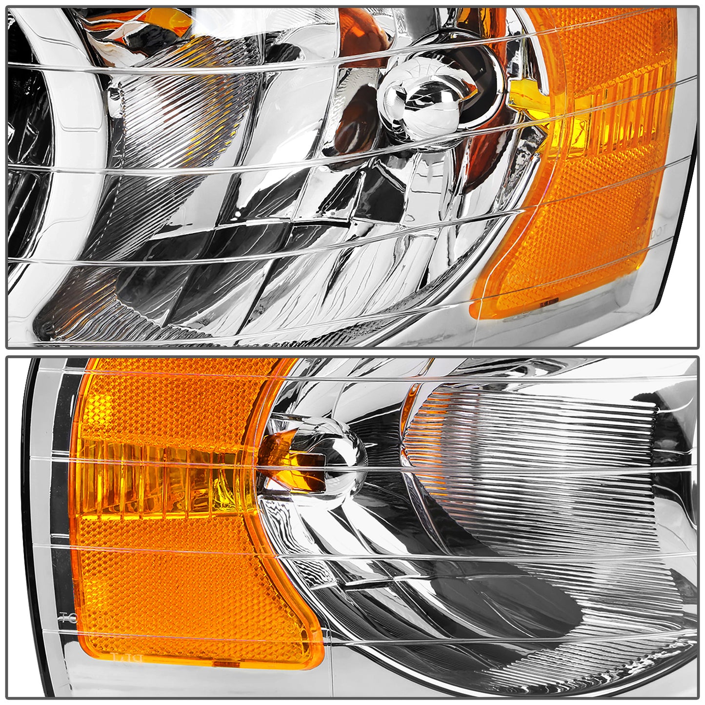 FAROS 02-05 DODGE RAM 1500 / 03-05 RAM 2500 , 3500 2/4-DOOR - CHROME HOUSING / AMBER CORNER - 9007 LOW BEAM / HIGH BEAM