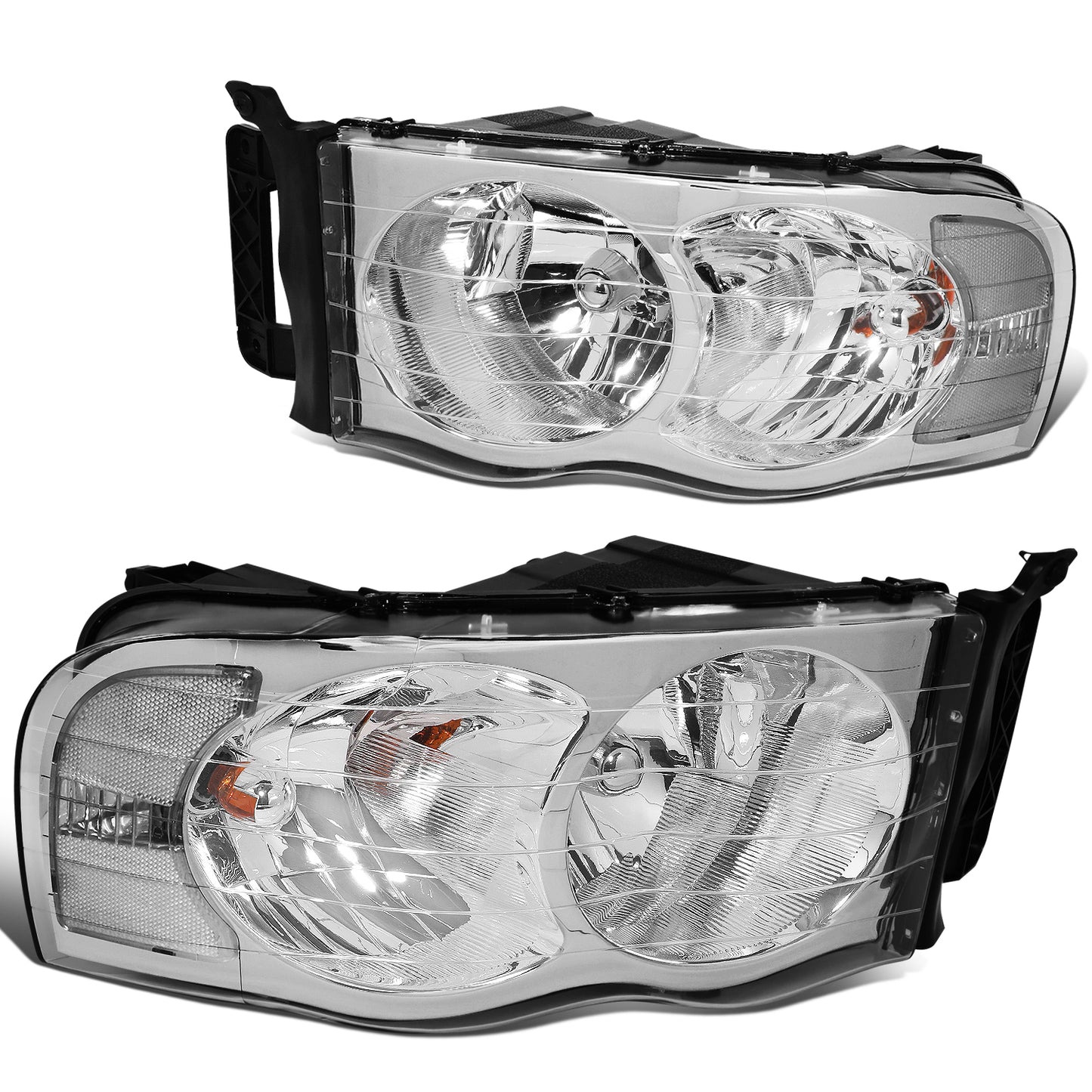 FAROS 02-05 DODGE RAM 1500 / 03-05 RAM 2500 , 3500 2/4-DOOR - CHROME HOUSING / CLEAR CORNER - 9007 LOW BEAM / HIGH BEAM