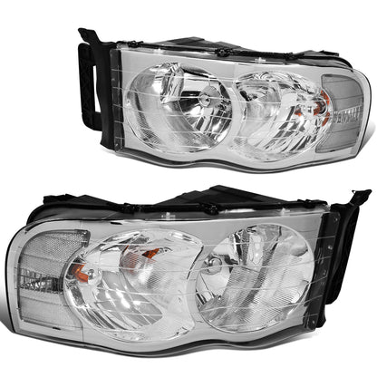 FAROS 02-05 DODGE RAM 1500 / 03-05 RAM 2500 , 3500 2/4-DOOR - CHROME HOUSING / CLEAR CORNER - 9007 LOW BEAM / HIGH BEAM