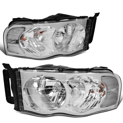 FAROS 02-05 DODGE RAM 1500 / 03-05 RAM 2500 , 3500 2/4-DOOR - CHROME HOUSING / CLEAR CORNER - 9007 LOW BEAM / HIGH BEAM