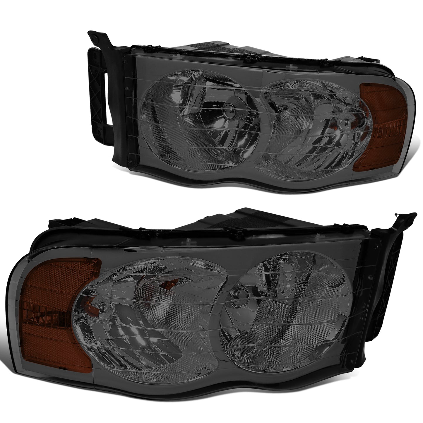 FAROS 02-05 DODGE RAM 1500 / 03-05 RAM 2500 , 3500 2/4-DOOR - SMOKE HOUSING / AMBER CORNER - 9007 LOW BEAM / HIGH BEAM