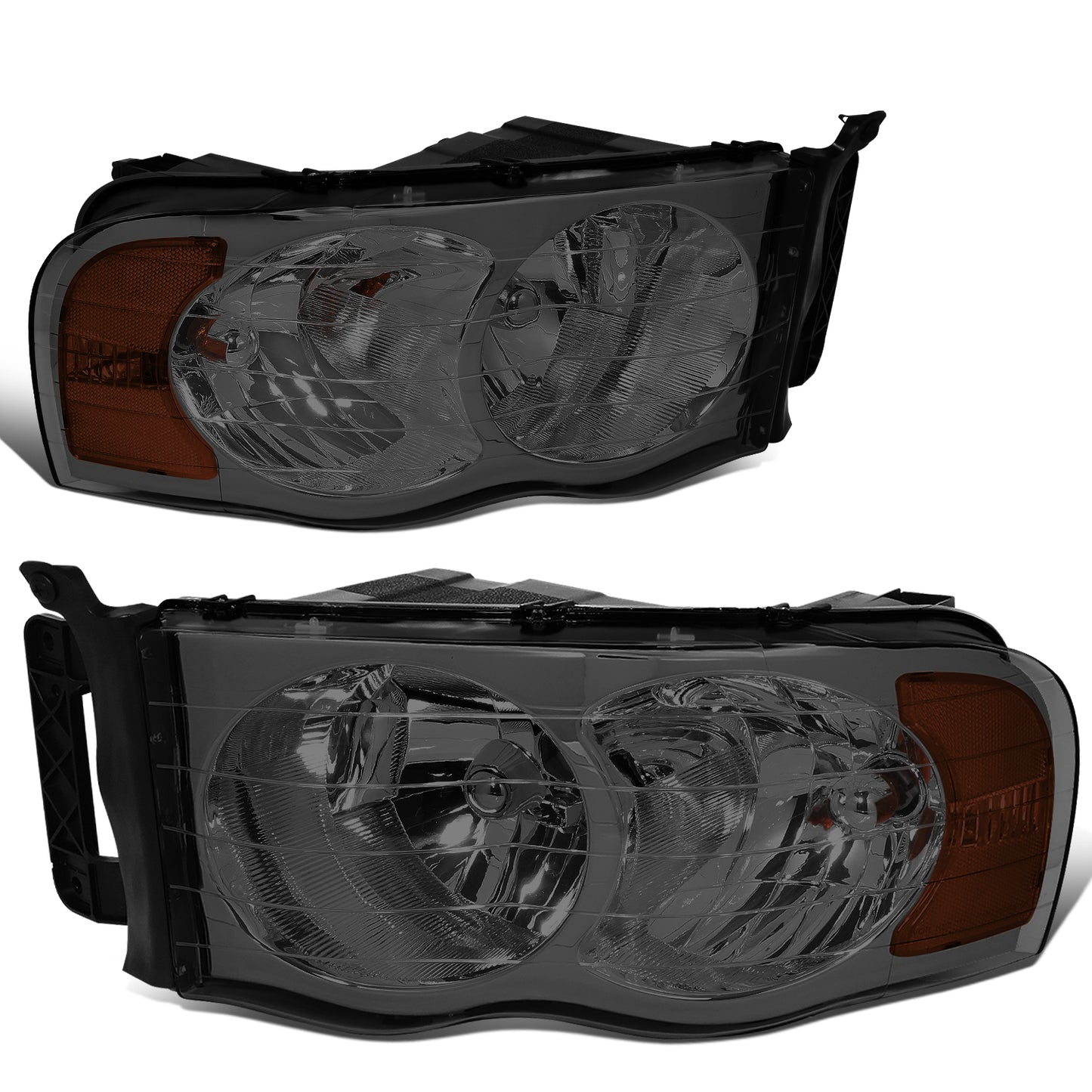 FAROS 02-05 DODGE RAM 1500 / 03-05 RAM 2500 , 3500 2/4-DOOR - SMOKE HOUSING / AMBER CORNER - 9007 LOW BEAM / HIGH BEAM