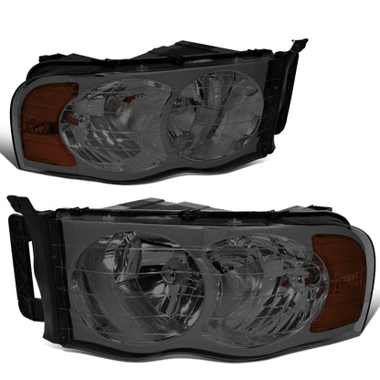 FAROS 02-05 DODGE RAM 1500 / 03-05 RAM 2500 , 3500 2/4-DOOR - SMOKE HOUSING / AMBER CORNER - 9007 LOW BEAM / HIGH BEAM