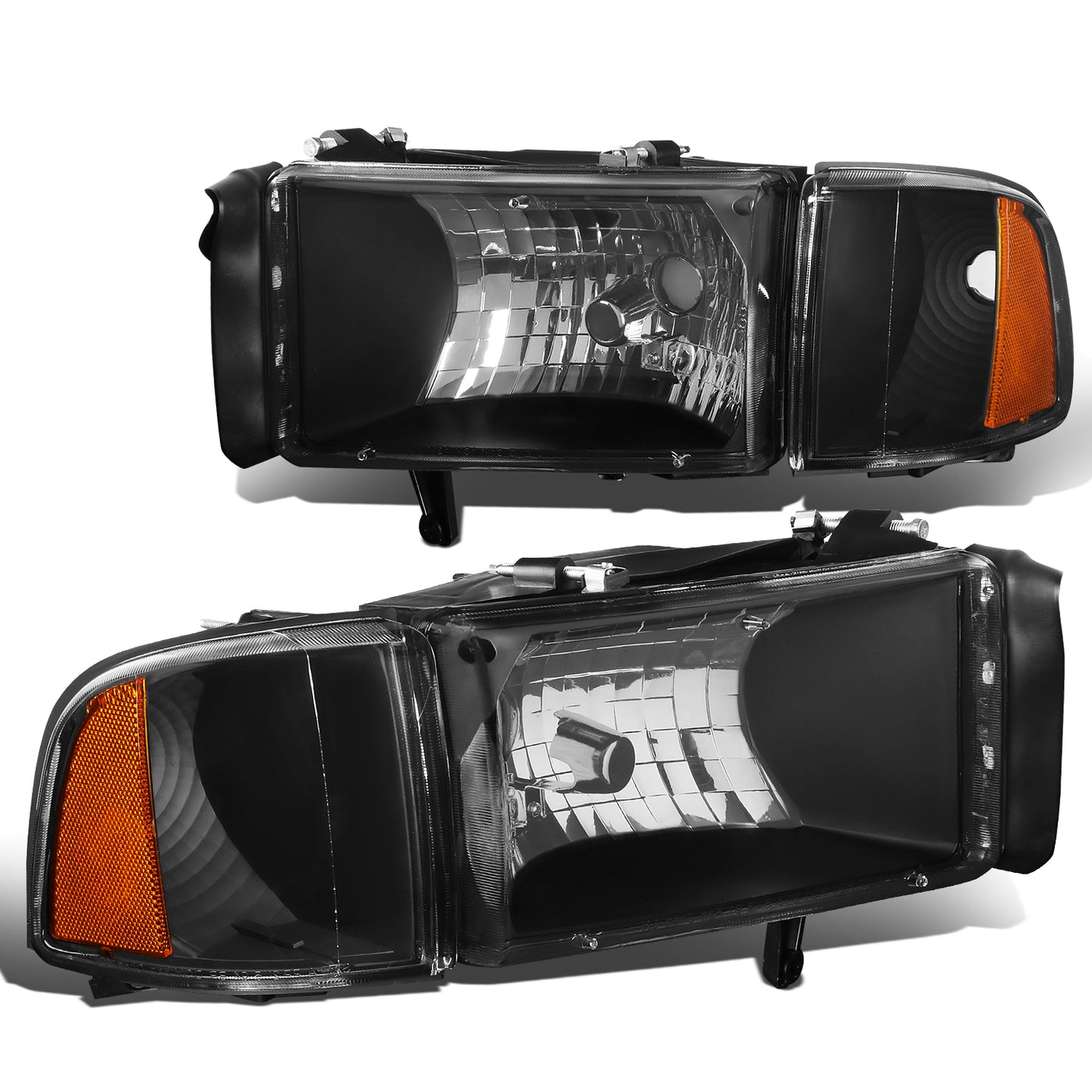 FAROS 94-01 DODGE RAM 1500 / 94-02 DODGE RAM 2500 , 3500 2/4-DOOR - DOES NOT FIT SPORT MODELS OR RAM VAN MODELS - BLACK HOUSING / AMBER CORNER - 9004 LOW BEAM / HIGH BEAM