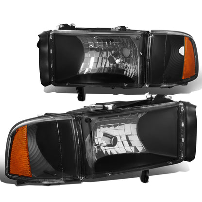 FAROS 94-01 DODGE RAM 1500 / 94-02 DODGE RAM 2500 , 3500 2/4-DOOR - DOES NOT FIT SPORT MODELS OR RAM VAN MODELS - BLACK HOUSING / AMBER CORNER - 9004 LOW BEAM / HIGH BEAM