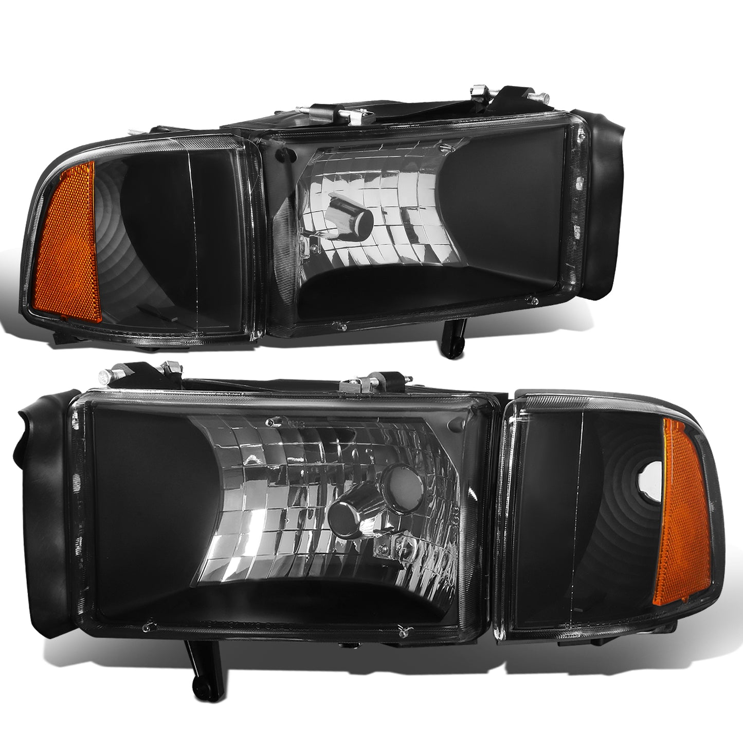 FAROS 94-01 DODGE RAM 1500 / 94-02 DODGE RAM 2500 , 3500 2/4-DOOR - DOES NOT FIT SPORT MODELS OR RAM VAN MODELS - BLACK HOUSING / AMBER CORNER - 9004 LOW BEAM / HIGH BEAM