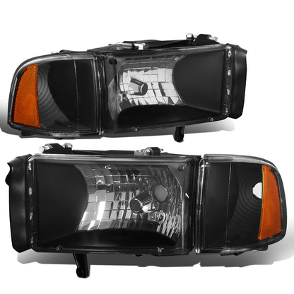 FAROS 94-01 DODGE RAM 1500 / 94-02 DODGE RAM 2500 , 3500 2/4-DOOR - DOES NOT FIT SPORT MODELS OR RAM VAN MODELS - BLACK HOUSING / AMBER CORNER - 9004 LOW BEAM / HIGH BEAM
