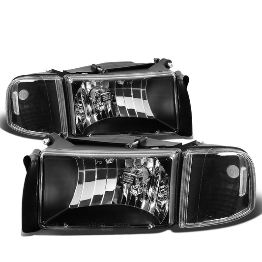FAROS 94-01 DODGE RAM 1500 / 94-02 DODGE RAM 2500 , 3500 2/4-DOOR - DOES NOT FIT SPORT MODELS OR RAM VAN MODELS - BLACK HOUSING / CLEAR CORNER - 9004 LOW BEAM / HIGH BEAM