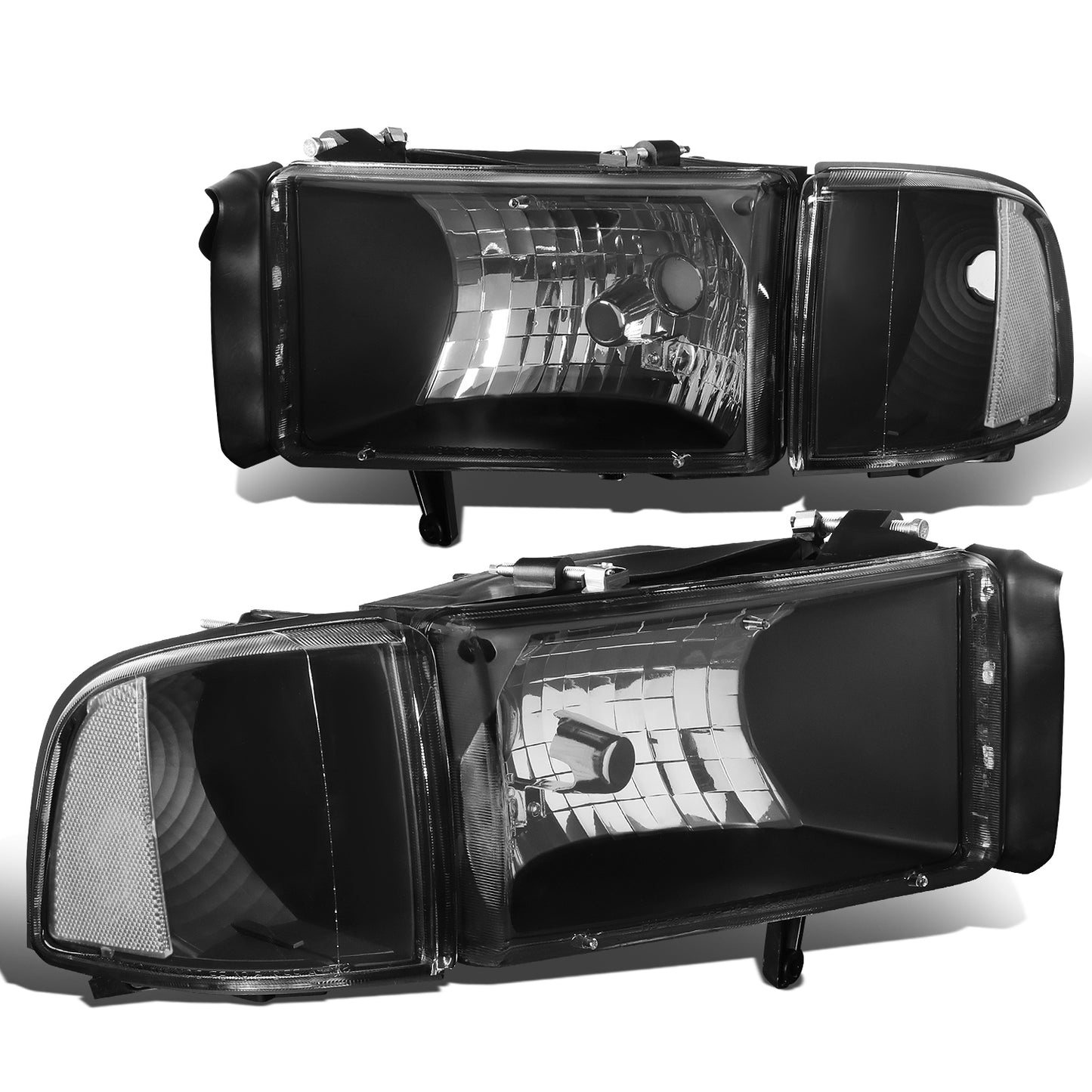 FAROS 94-01 DODGE RAM 1500 / 94-02 DODGE RAM 2500 , 3500 2/4-DOOR - DOES NOT FIT SPORT MODELS OR RAM VAN MODELS - BLACK HOUSING / CLEAR CORNER - 9004 LOW BEAM / HIGH BEAM