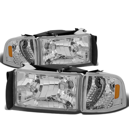 FAROS 94-01 DODGE RAM 1500 / 94-02 DODGE RAM 2500 , 3500 2/4-DOOR - DOES NOT FIT SPORT MODELS OR RAM VAN MODELS - CHROME HOUSING / AMBER CORNER - 9004 LOW BEAM / HIGH BEAM
