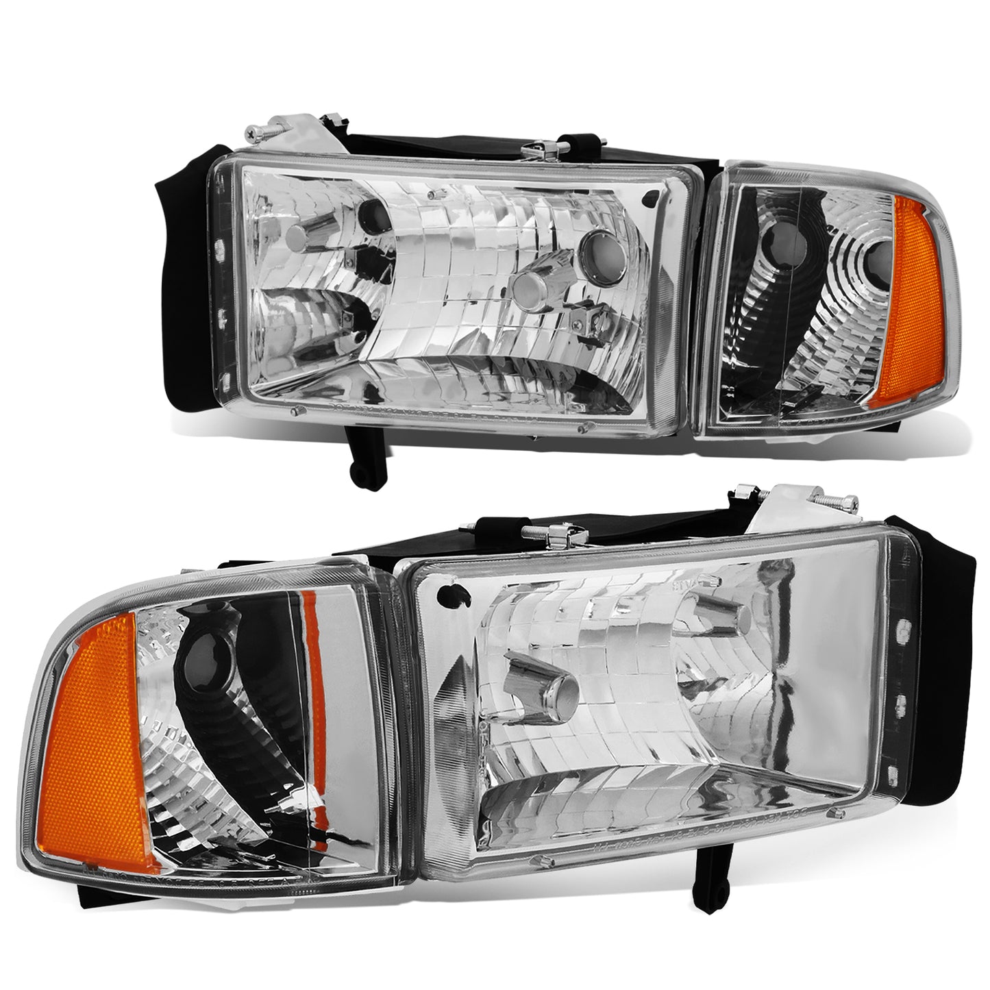 FAROS 94-01 DODGE RAM 1500 / 94-02 DODGE RAM 2500 , 3500 2/4-DOOR - DOES NOT FIT SPORT MODELS OR RAM VAN MODELS - CHROME HOUSING / AMBER CORNER - 9004 LOW BEAM / HIGH BEAM