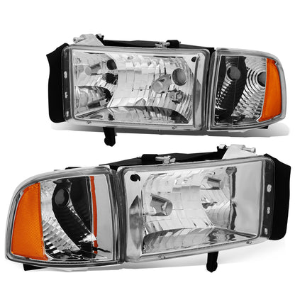 FAROS 94-01 DODGE RAM 1500 / 94-02 DODGE RAM 2500 , 3500 2/4-DOOR - DOES NOT FIT SPORT MODELS OR RAM VAN MODELS - CHROME HOUSING / AMBER CORNER - 9004 LOW BEAM / HIGH BEAM